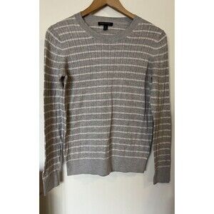 Banana Republic Gray White Stripe Cable Knit Crew Neck Lightweight Sweater M